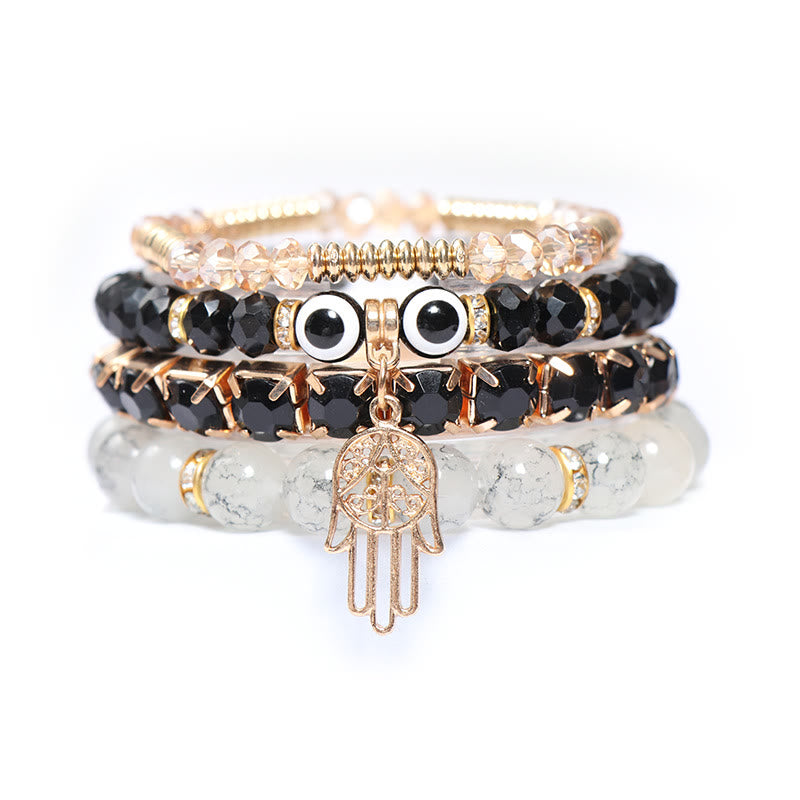 Olivenorma Evil Eye Hamsa Four Layer Beaded Bracelet Set