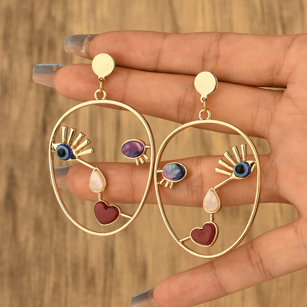 Olivenorma Red Agate Evil Eye Face Pendant Earrings