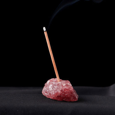 Olivenorma Crystal Raw Stone Incense Stick Holder Gemstone Decoration - Strawberry Quartz - image 7