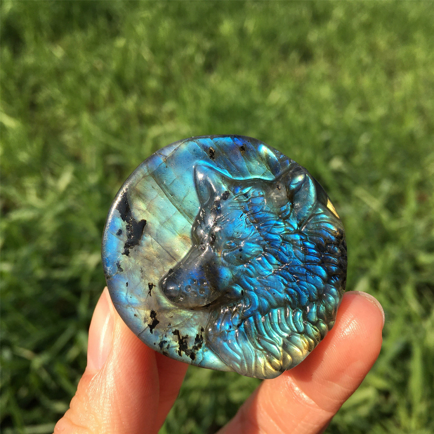 Olivenorma Natural Labradorite Wlof Totem Gemstone Decoration