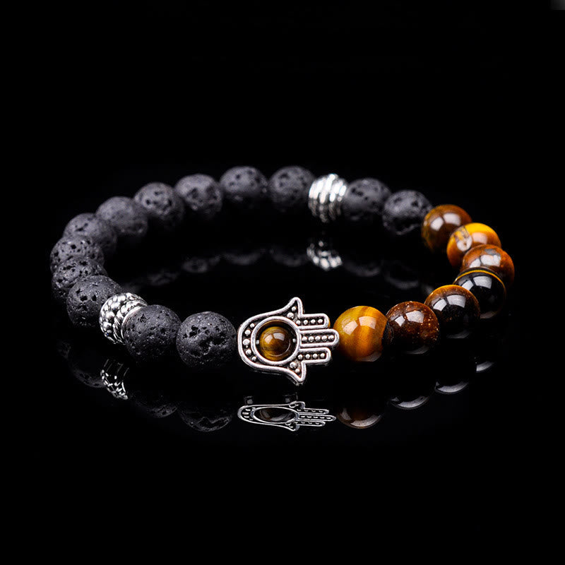 Olivenorma Handmade Natural Stone Beads Hamsa Pendant Bracelet