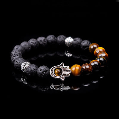 Olivenorma Handmade Natural Stone Beads Hamsa Pendant Bracelet