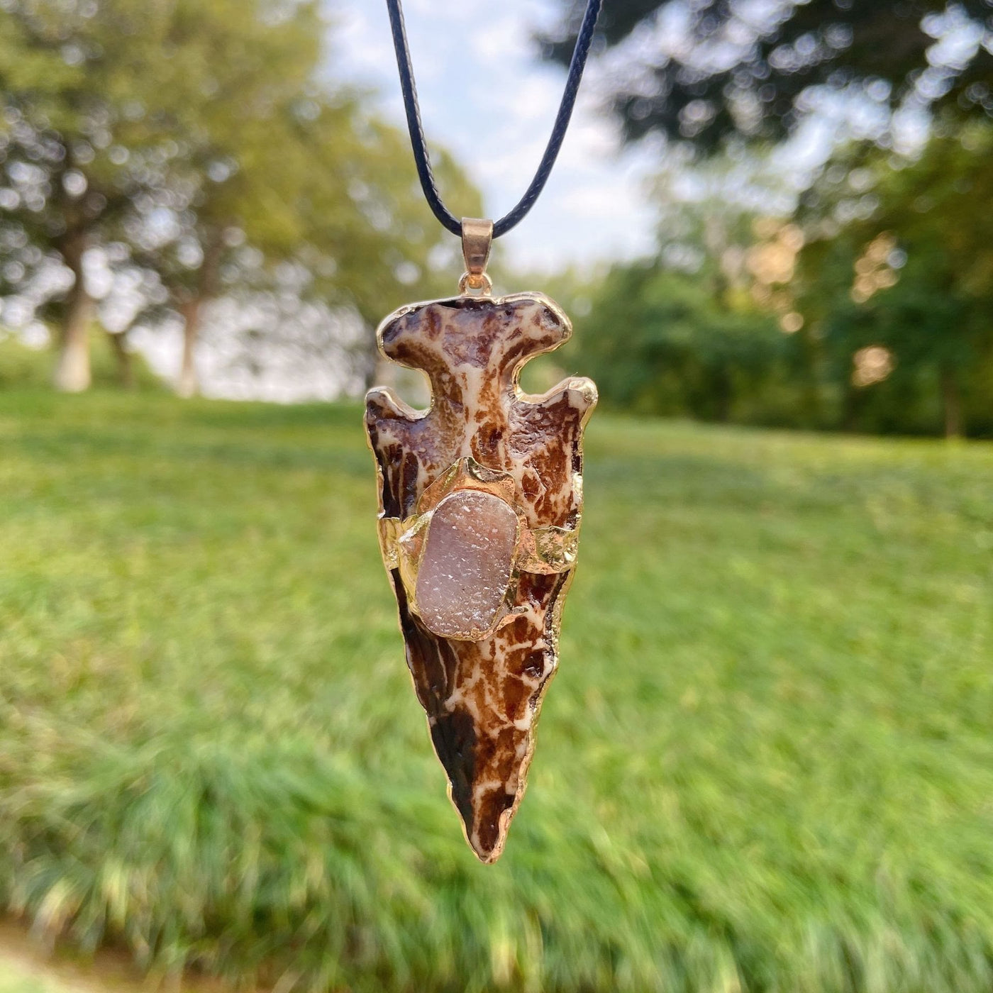 Olivenorma Natural Crystal Anchor Arrow Shield Necklace