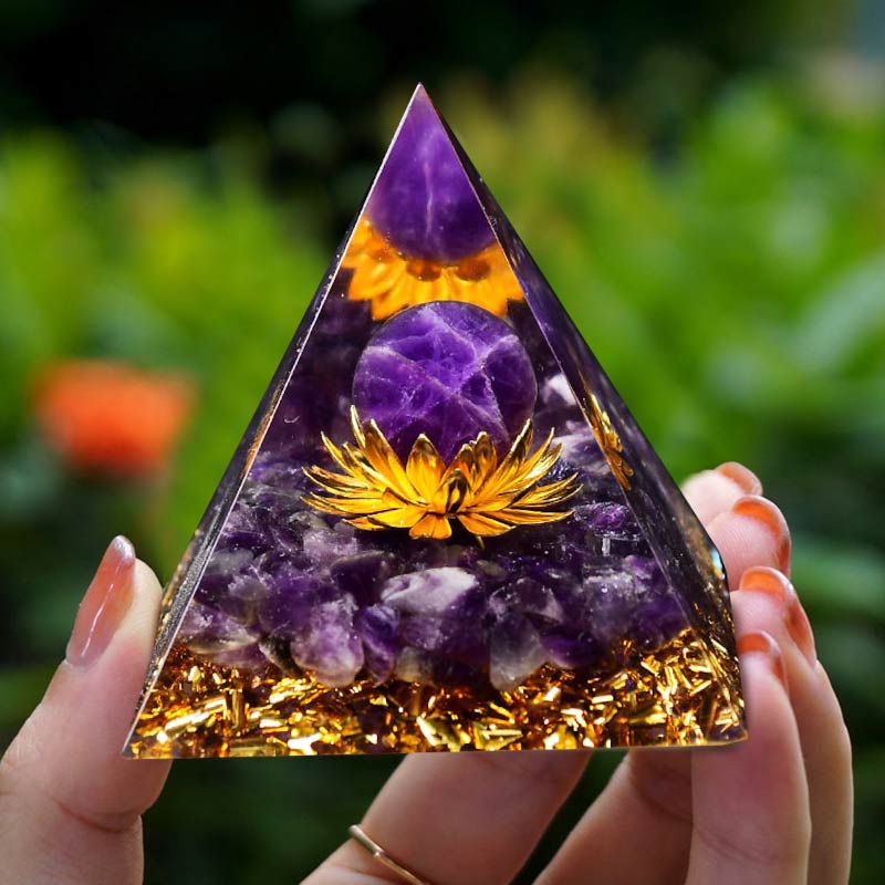 Olivenorma Amethyst Sphere Lotus Symbol Orgone Pyramid