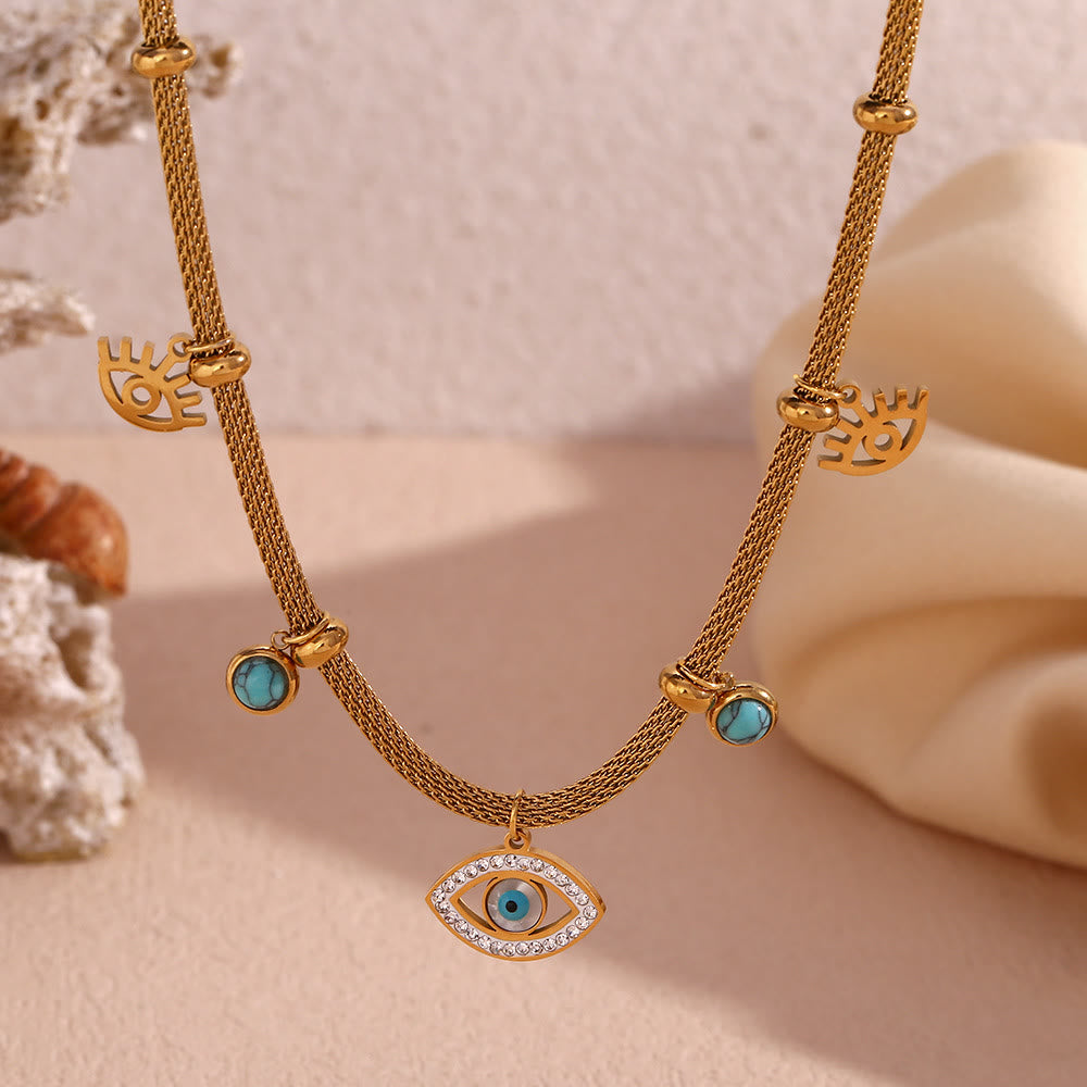 Olivenorma Turquoise White Zircon Evil Eye Thick Chain Necklace