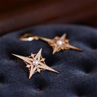 Olivenorma Vintage Six Pointed Star Pearl Necklace Earrings