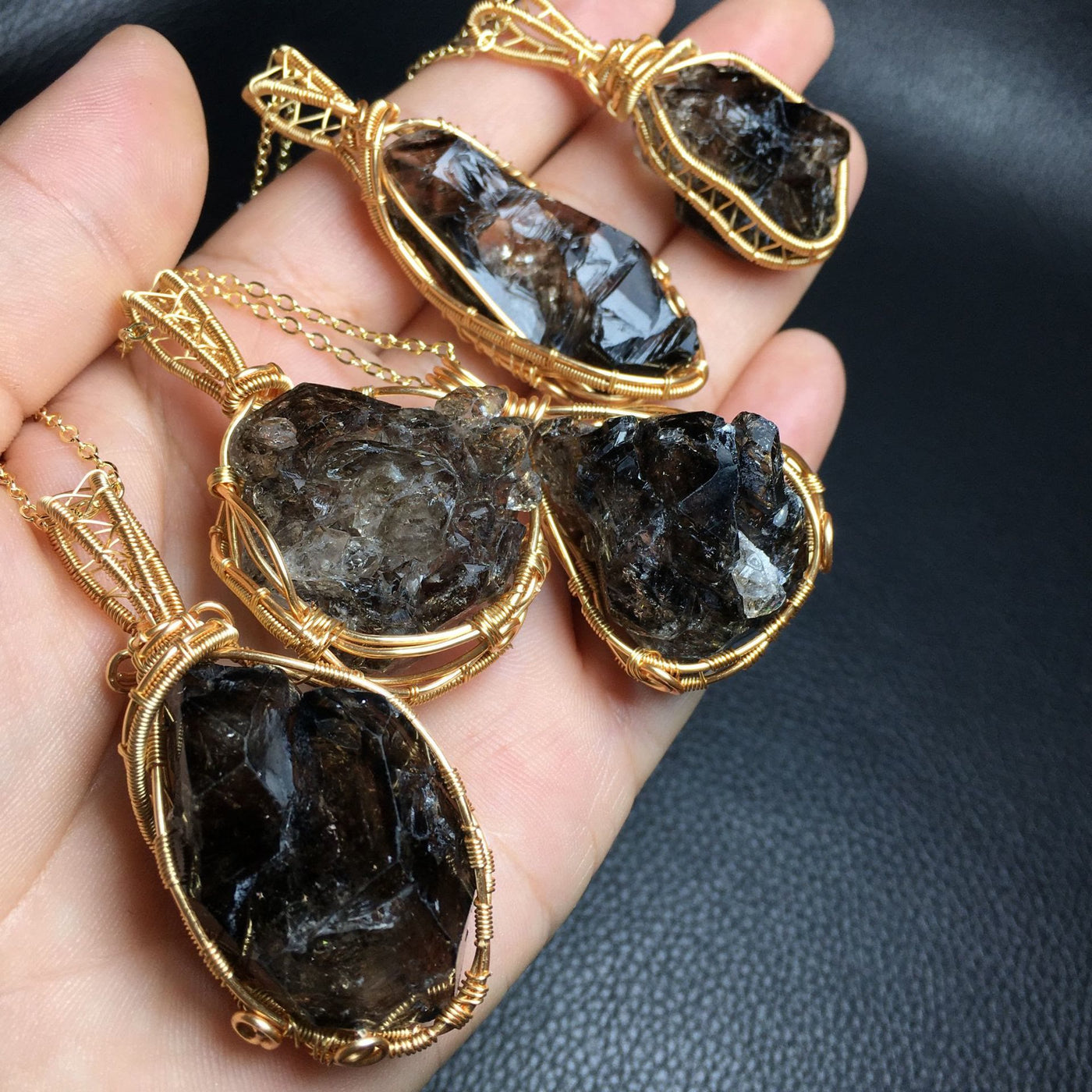 Olivenorma Natural Smoky Quartz Copper Wire Wrap Pendant Necklace