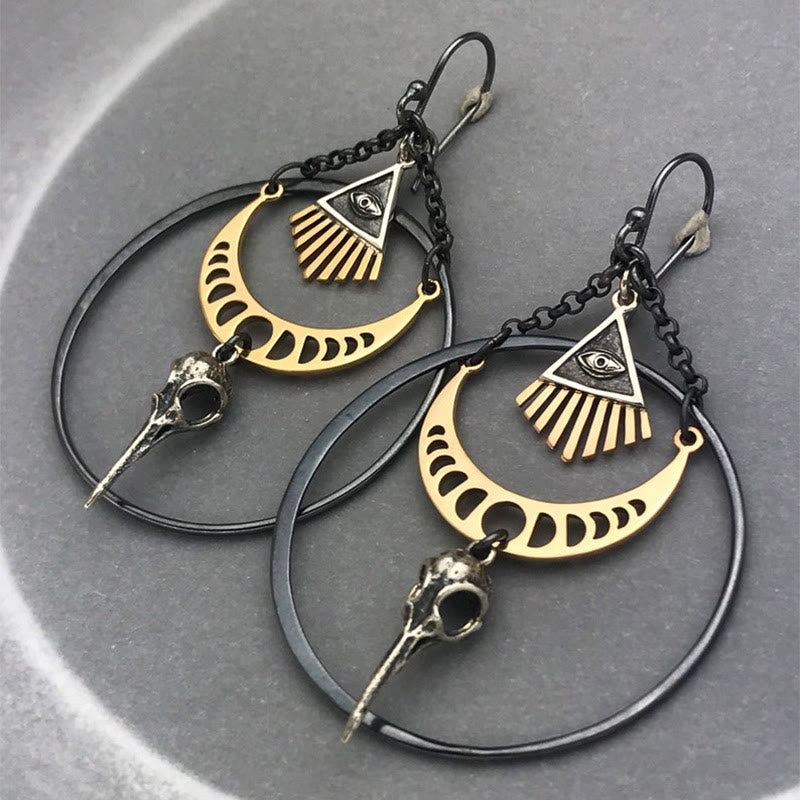 Olivenorma Evil Eye Moon Phase Raven Skull Earrings