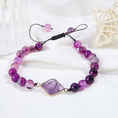 Olivenorma Amethyst Rhombus Pendant Beads Bracelet