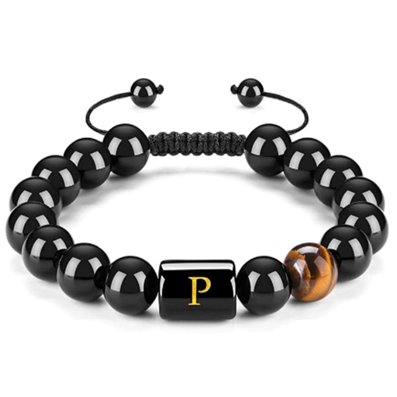 Olivenorma Tiger Eye With Black Onyx Healing Letter Bracelet