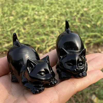 Olivenorma Natural Crystal Obsidian Cat Carving Gemstone Decoration