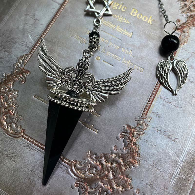 Olivenorma Obsidian Crystal Angel Wings Star Pendulum