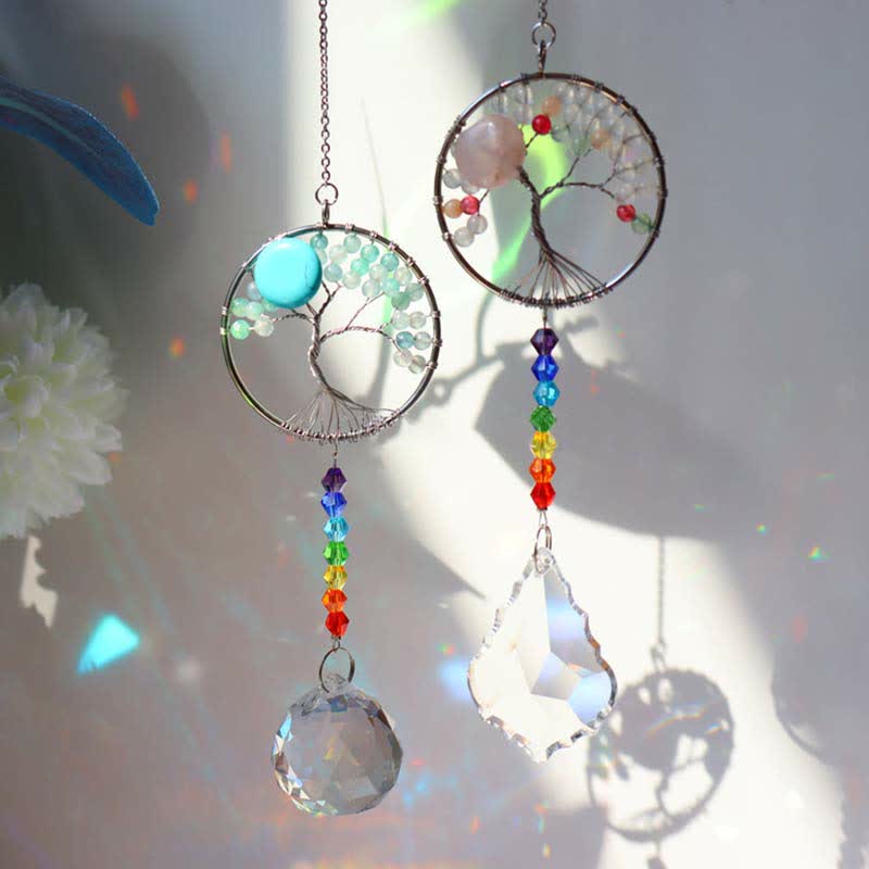 Colorful Tree of Life Crystal Wind Chime Suncatcher