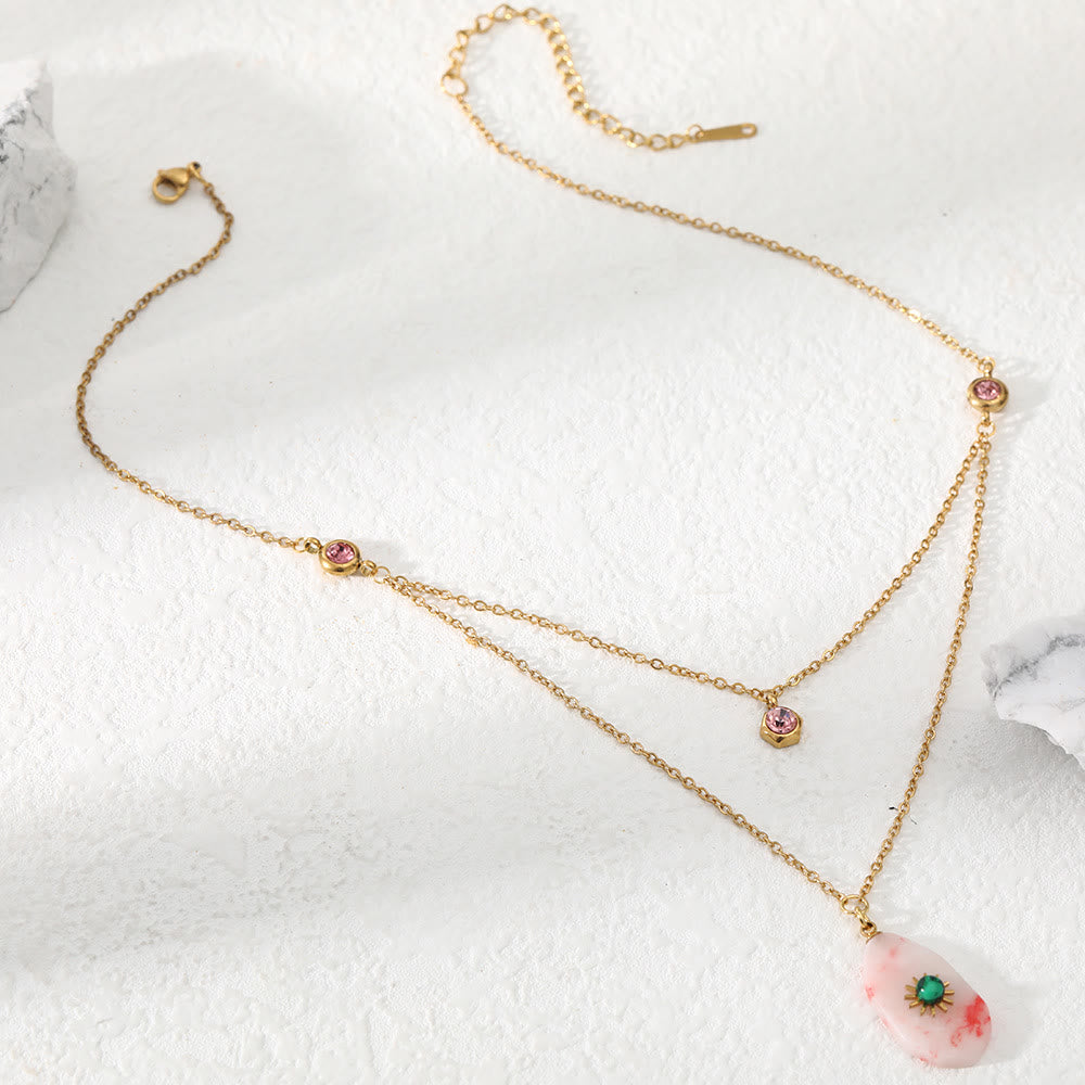 Olivenorma Rhodochrosite Zirconia Double Panel Necklace