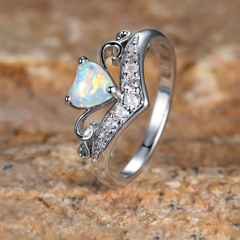 Olivenorma "Peace of Mind" Heart Crown Opal Ring