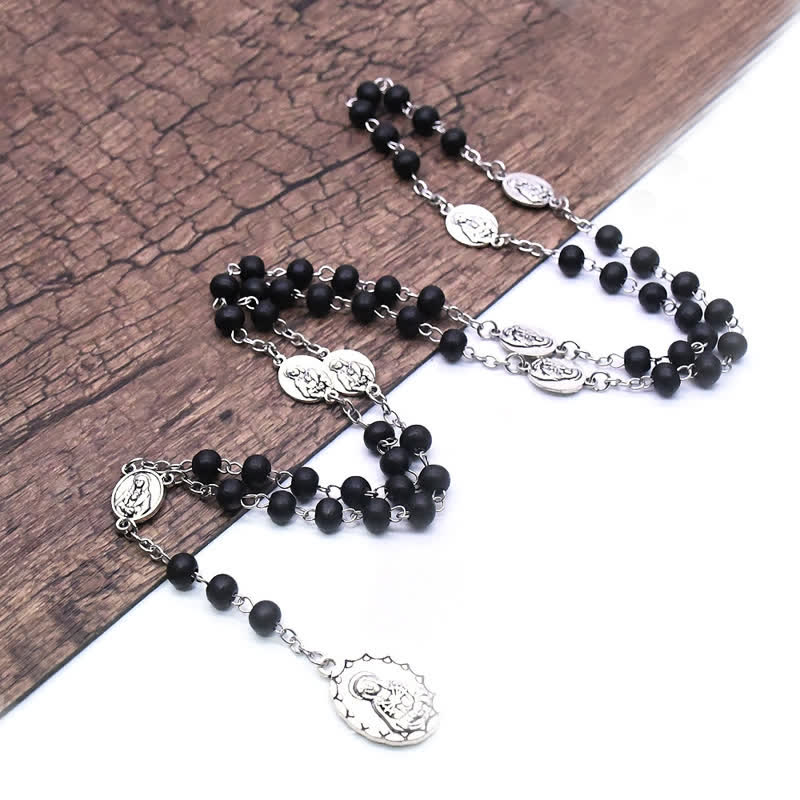 Olivenorma Madonna Black Onyx Rosary Necklace