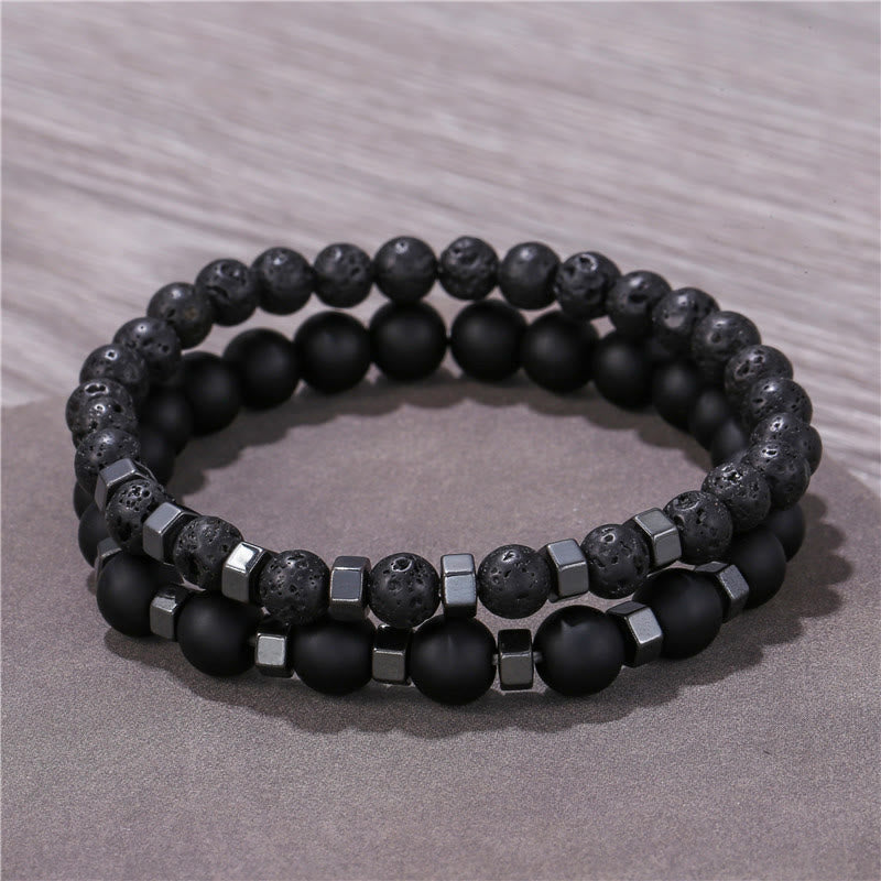 Olivenorma Lava Stone Mens Stretch Set Bracelet