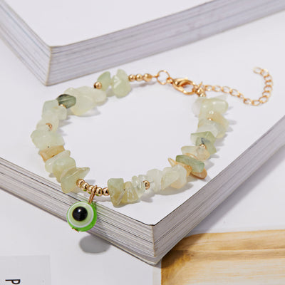 Olivenorma Natural Crystal Gravel Evil Eye Pendant Bracelet