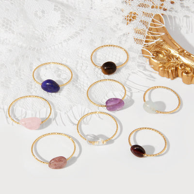 Olivenorma Natural Stone Irregular Crystal Ring Set