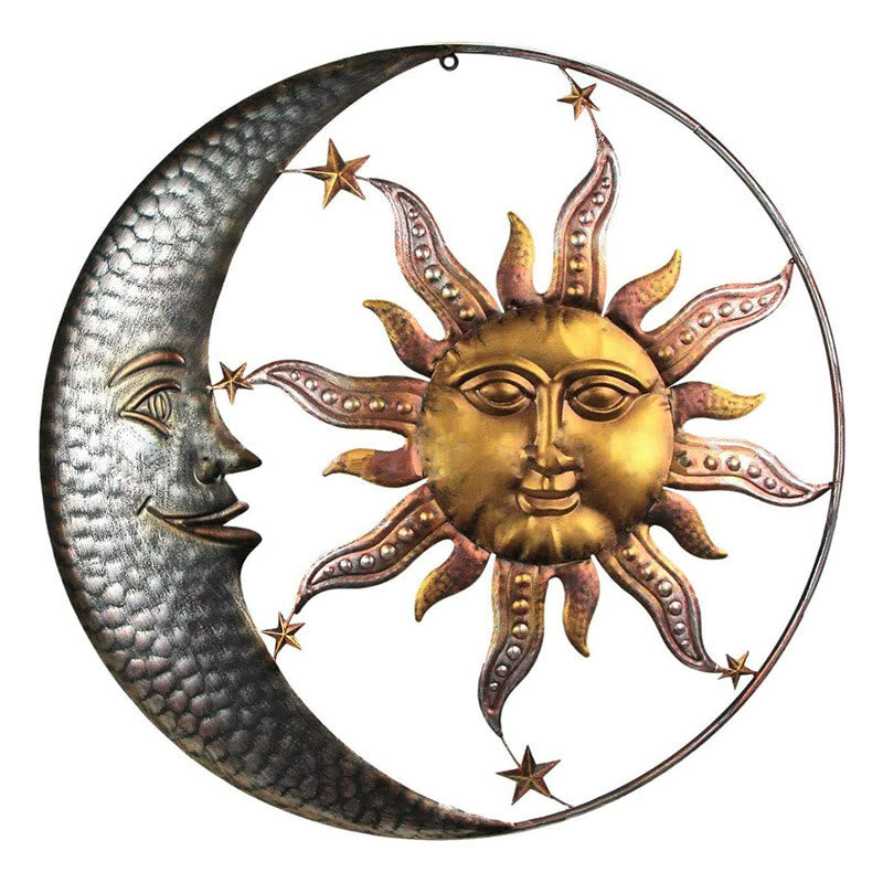 Olivenorma Gray Moon Gold Sun Face Metal Wall Decor