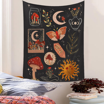 Olivenorma Butterfly Mushroom Sun Pattern Tapestry