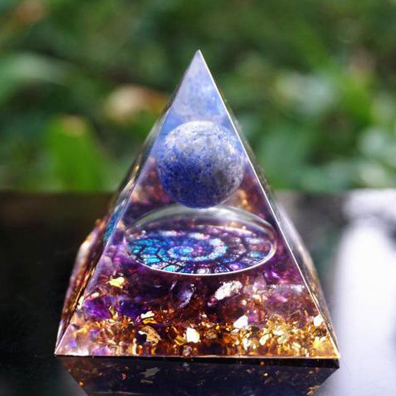 Olivenorma Lapis Lazuli Sphere with Amethyst Orgone Pyramid