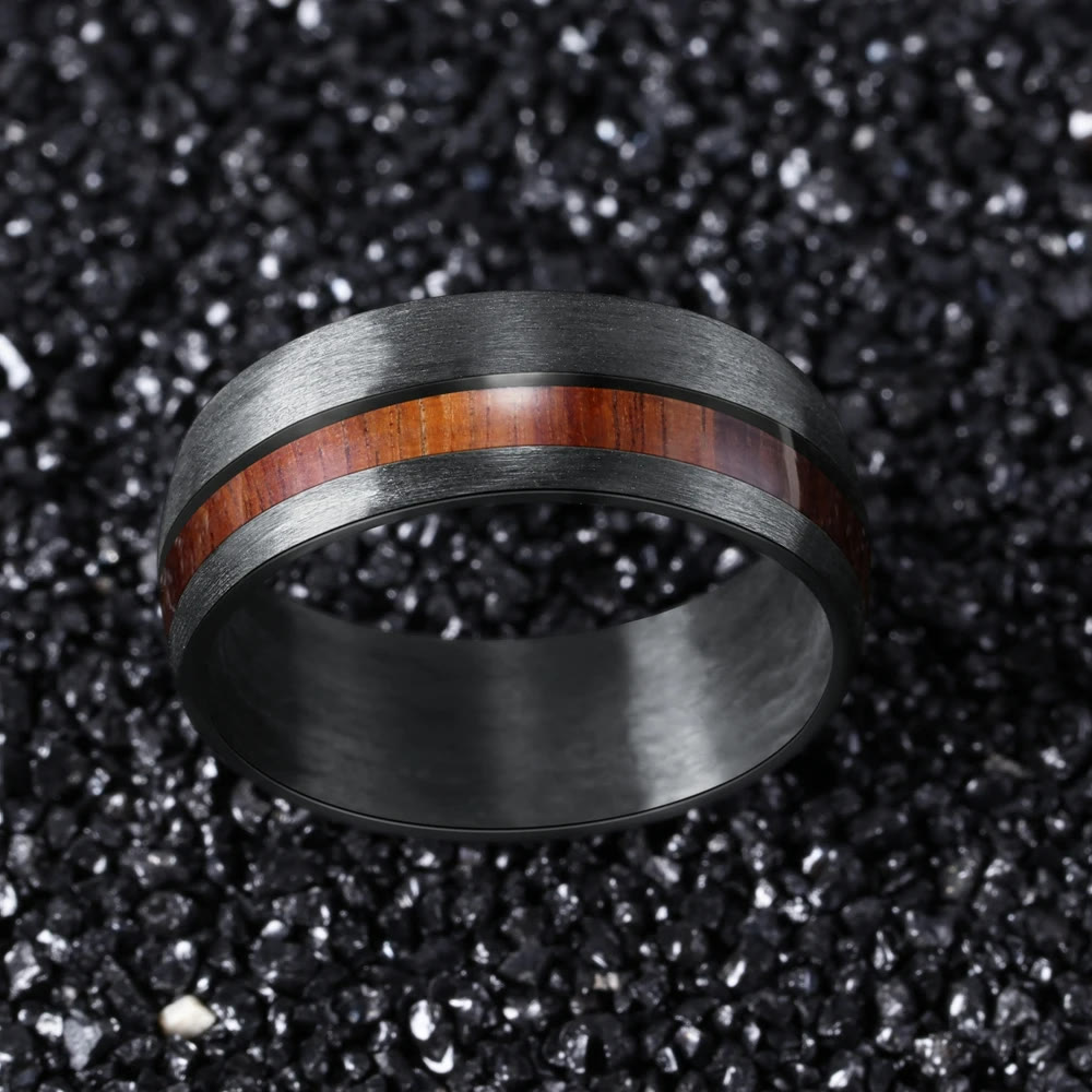 Olivenorma Black Carbon Fiber Whiskey Barrel Koa Wood Ring