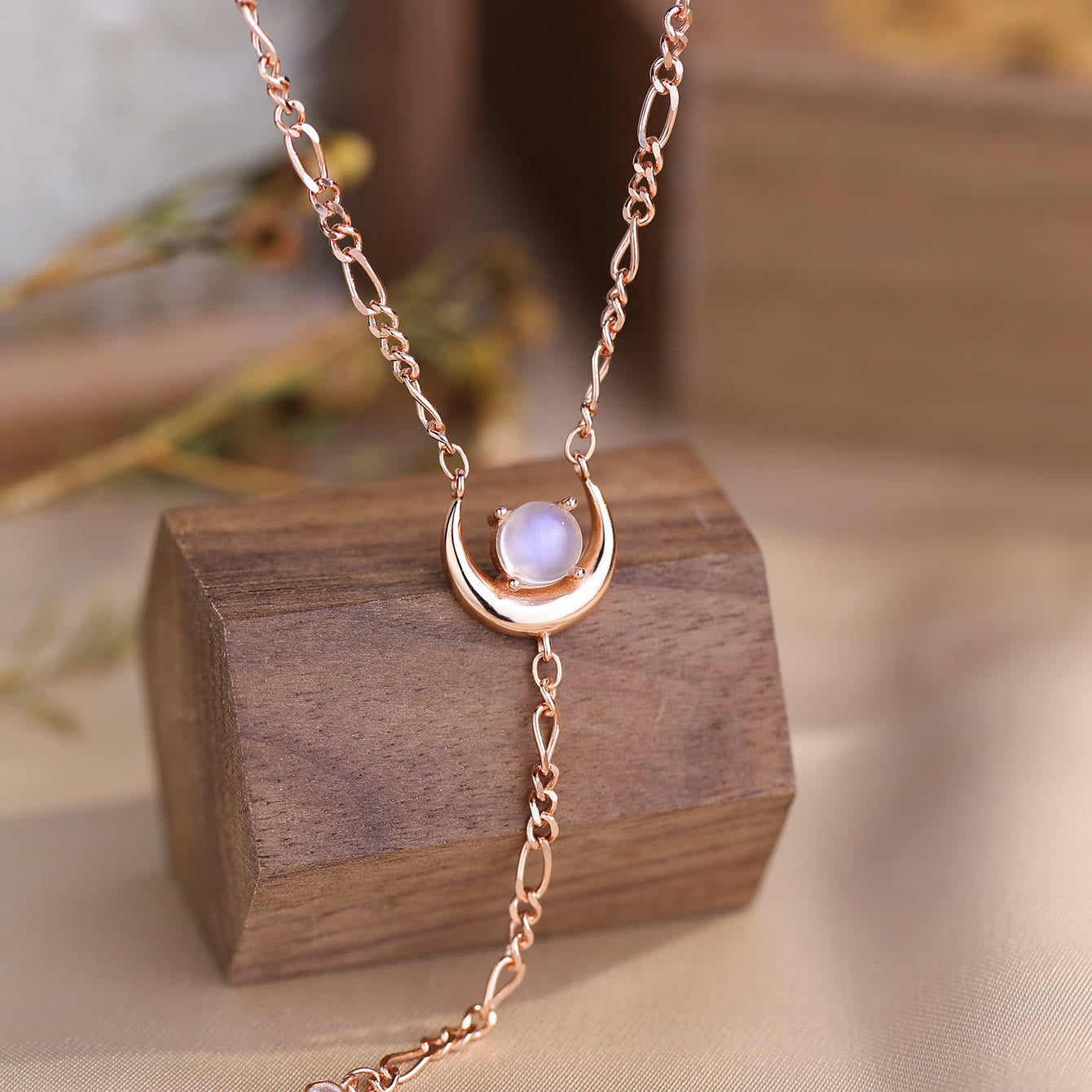 Olivenorma Moonstone Moon Long Chain Pendant Necklace