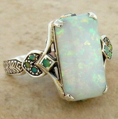 Olivenorma Square White Opal Antique Silver Ring