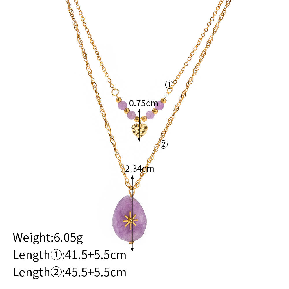 Olivenorma Purple Jade Heart Shape Double Layer Necklace