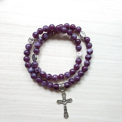 Olivenorma Amethyst Cross Pendant Rosary Bracelet