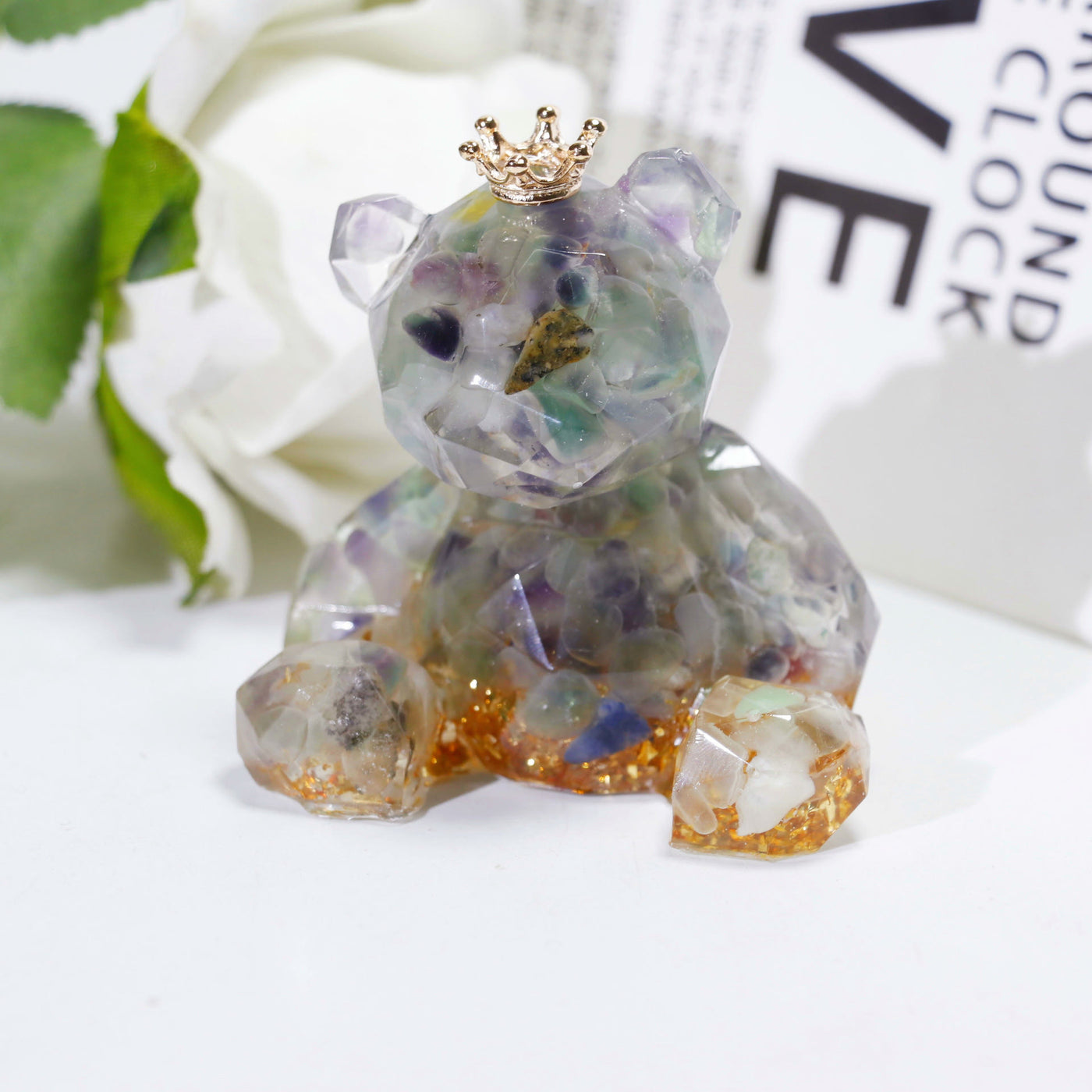 Olivenorma Crystal Gravel Resin Bear Ornament Gemstone Decoration