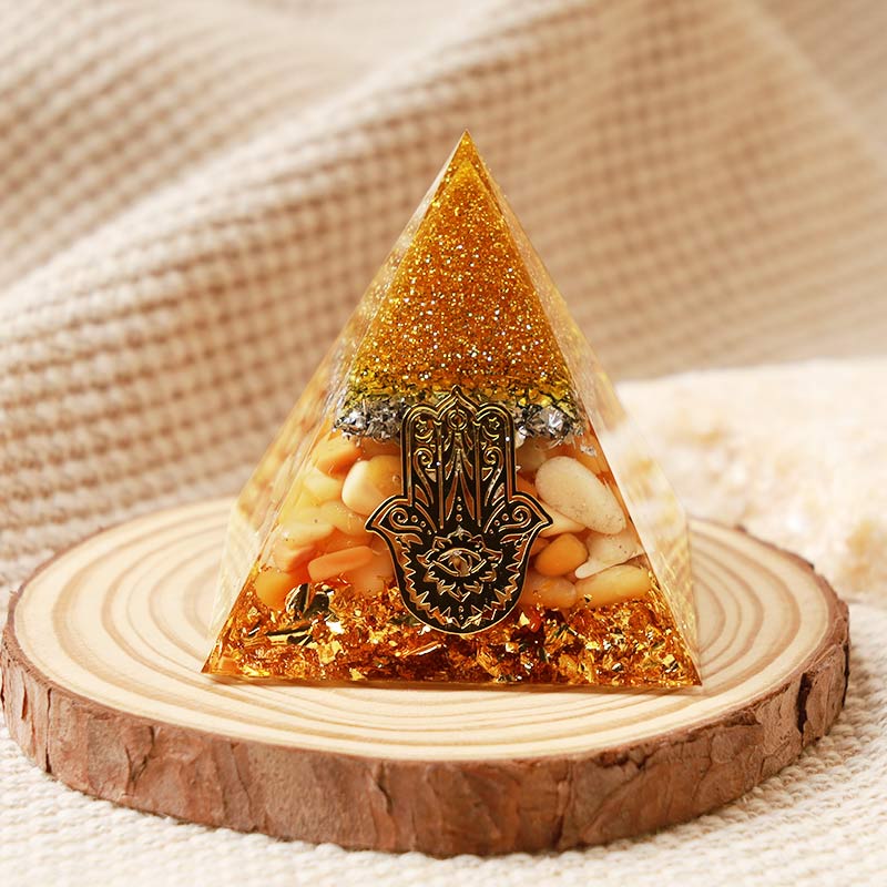 Olivenorma Yellow Jade Hamsa Protection Orgone Pyramid