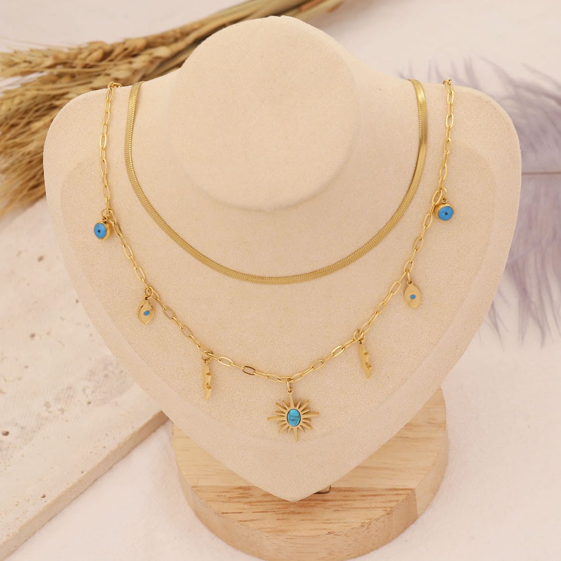 Olivenorma Turquoise Star Sun Pendant Necklace Bracelet Earrings