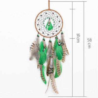 Olivenorma Natural Green Wooden Beads Peacock Feather Dream Catcher