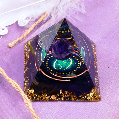 Olivenorma Amethyst Sphere With Obsidian Zodiac Cancer Orgone Pyramid