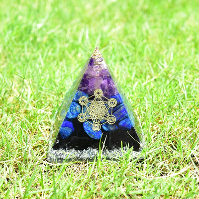 Olivenorma Amethyst Lapis Lazuli Black Tourmaline Metatron's Cube Symbol Orgone Pyramid