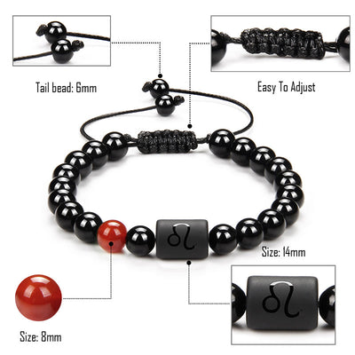 Olivenorma Natural Black Onyx Zodiac Men Woven Bracelet