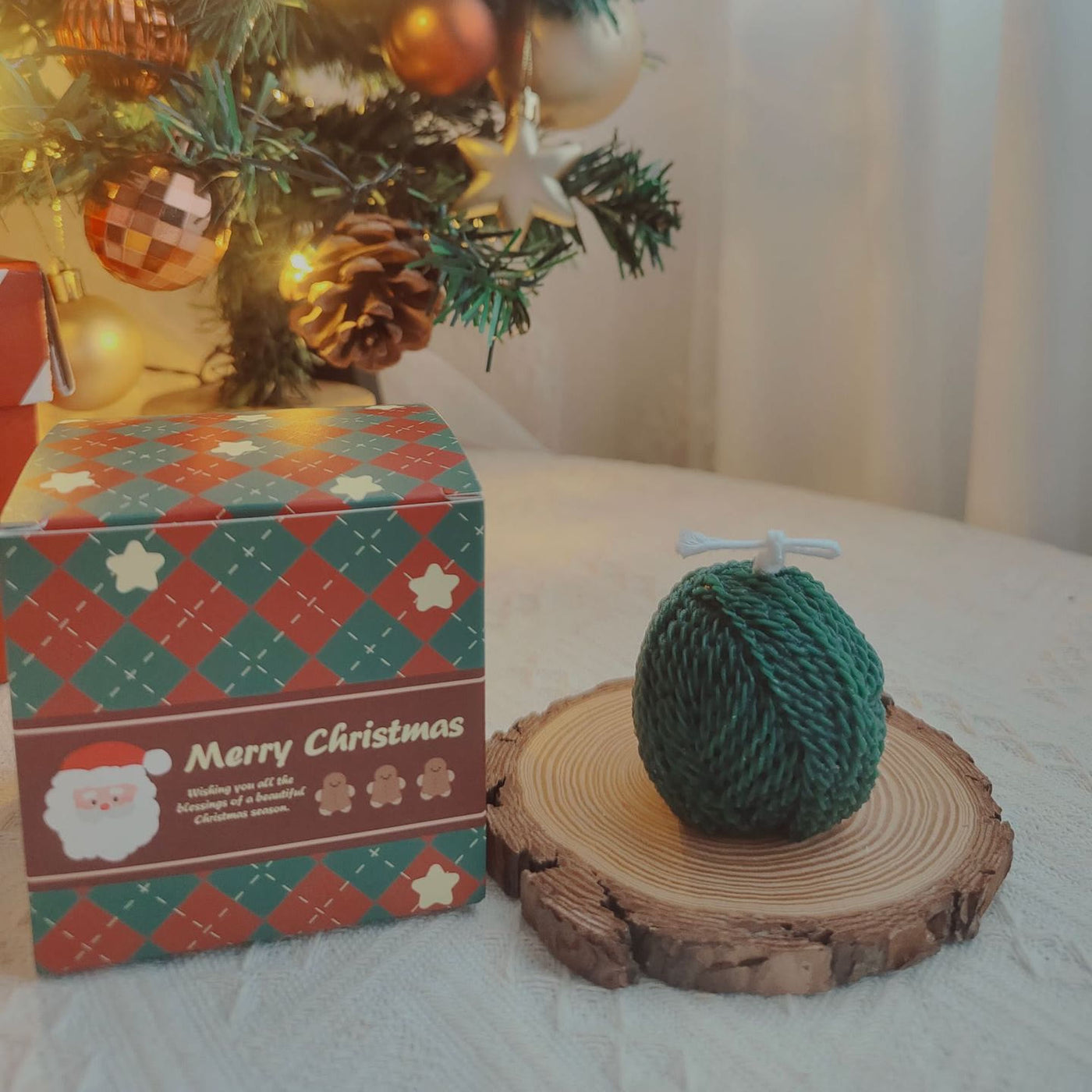 Olivenorma Engraved Glove Yarn Ball Christmas Sock Candle