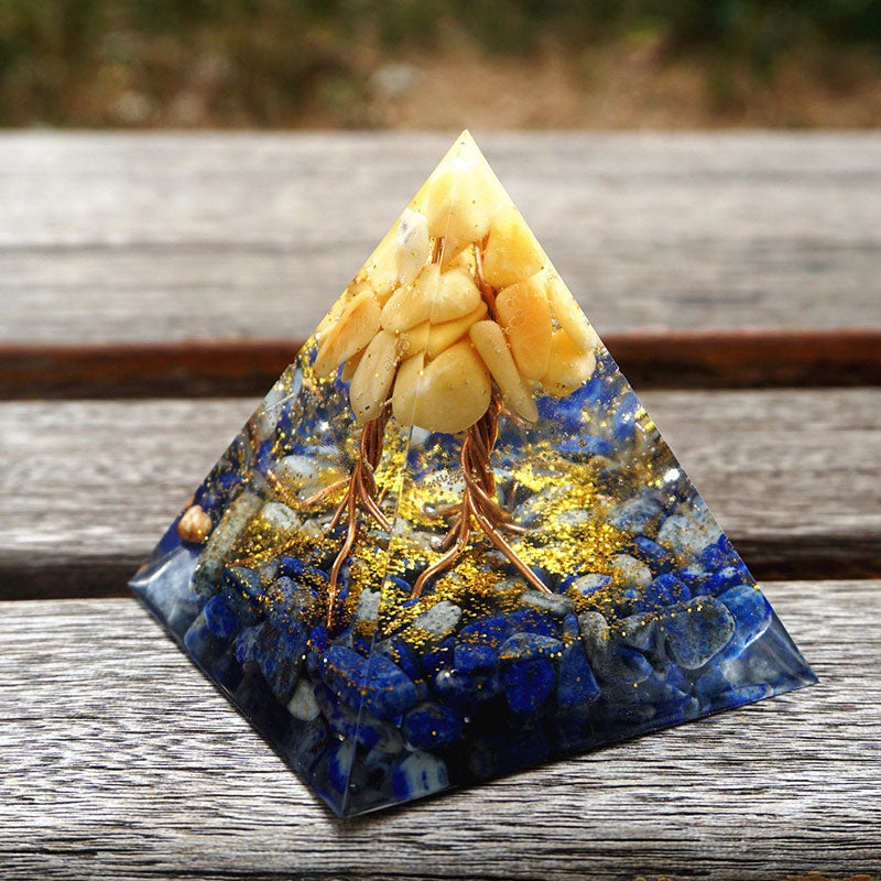 Olivenorma Yellow Aventurine With Lapis Lazuli Orgone Pyramid