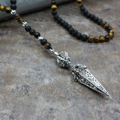 Olivenorma Tiger Eye Lava Stone Alloy Arrow Pendant Necklace