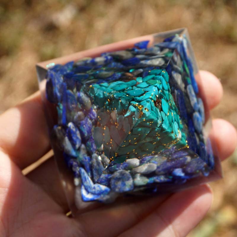 Olivenorma Lapis Lazuli With Turquoise Tree Of Life Orgone Pyramid