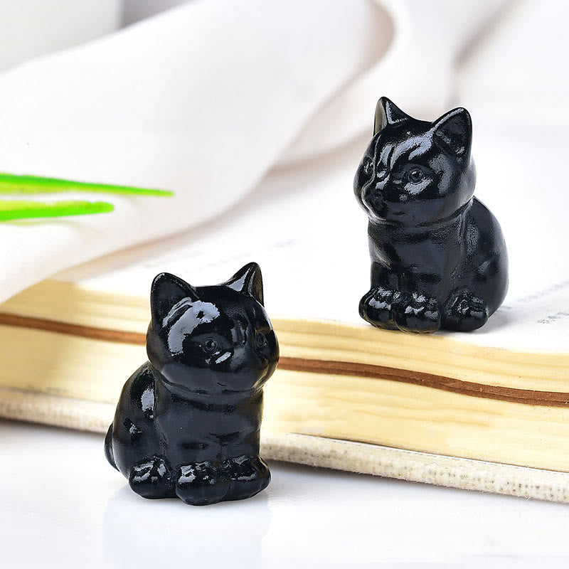 Olivenorma Crystal Kitten Stone Carving Crafts Gemstone Decoration - Obsidian - image 5