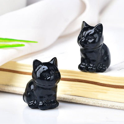Olivenorma Crystal Kitten Stone Carving Crafts Gemstone Decoration - Obsidian - image 5