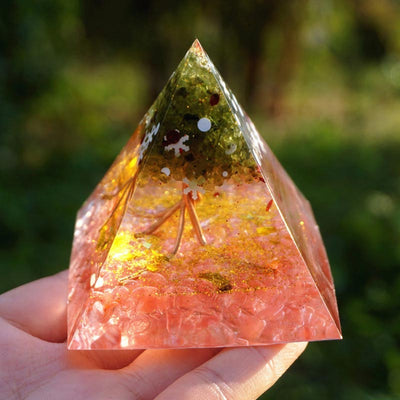 Olivenorma Christmas Pink Crystal Peridot Tree Of Life Orgone Pyramid