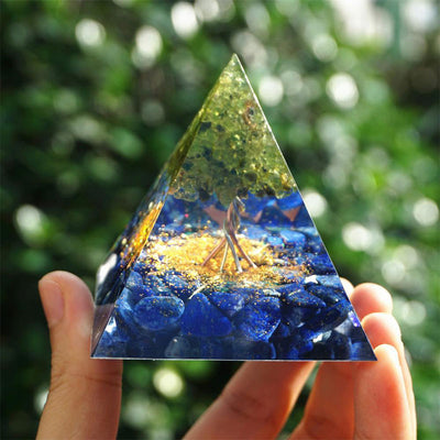 Olivenorma Tree of Life Peridot With Lapis Lazuli Orgone Pyramid