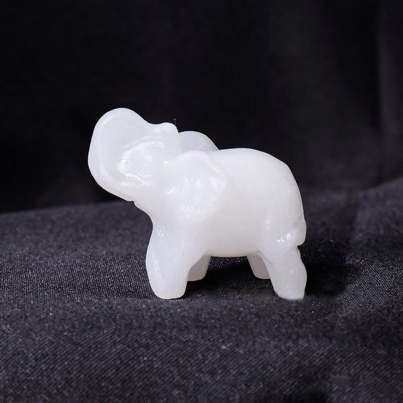 Olivenorma Natural Crystal Elephant Carving Ornament Gemstone Decoration - White Jade - image 3