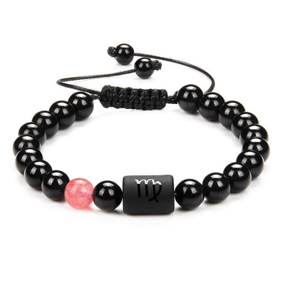 Olivenorma Natural Black Onyx Zodiac Men Woven Bracelet