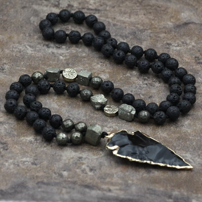 Olivenorma Obsidian Lava Stone Arrow Pendant Mala Necklace