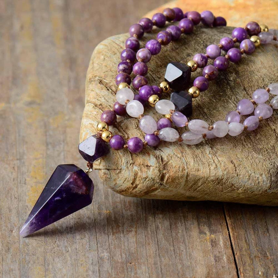 Olivenorma Natural Amethyst Purple Jade Beaded Mala Necklace